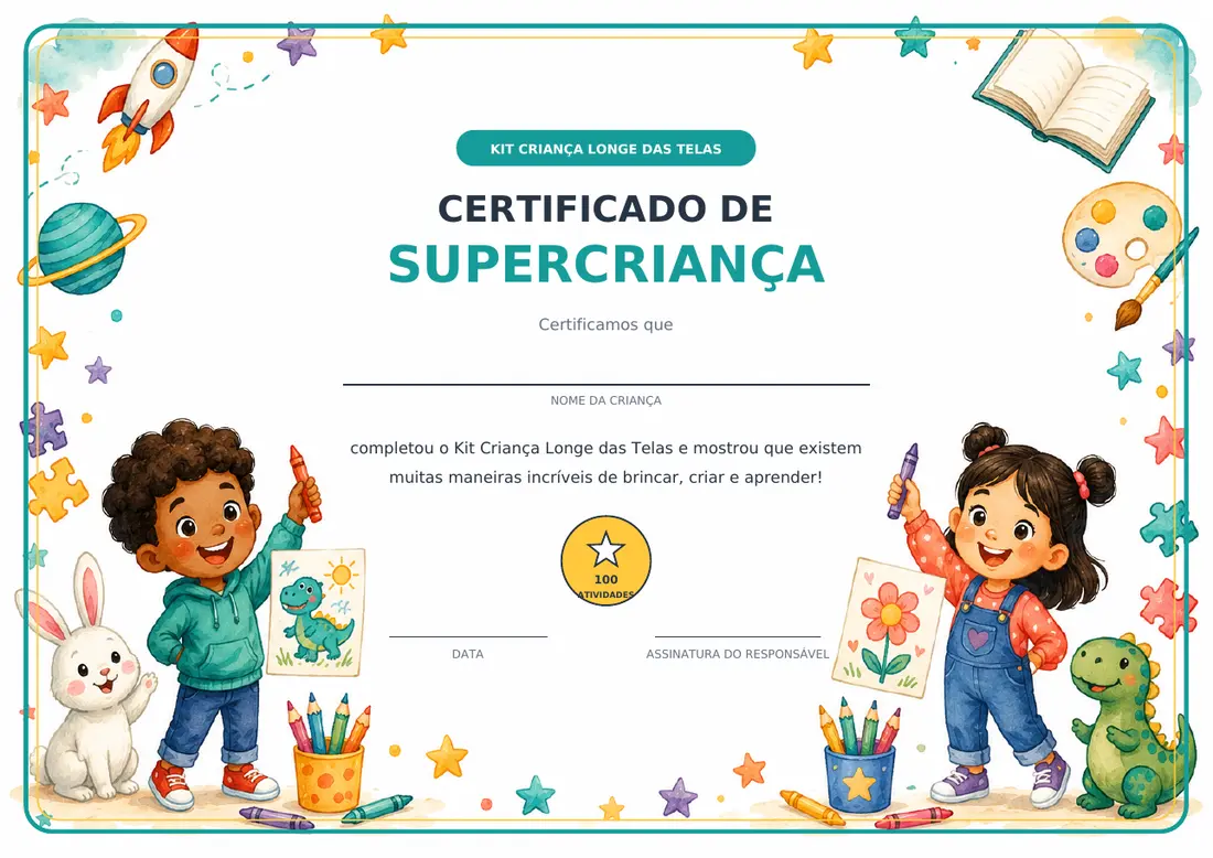 Certificado de Supercriança horizontal incluído no kit